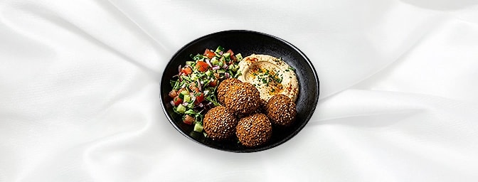 Falafel 6Pcs — Mashed Chick Peas, Broad Beans, Fresh Fritter, Herbs Served With Humus & Salad, GB Canteen Hitchin