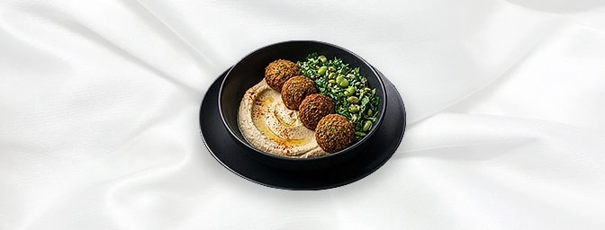 Falafel With Humus V — Mashed Chickpeas, Broad Beans, Fresh Fitter And Herbs Served With Humus, GB Canteen Hitchin