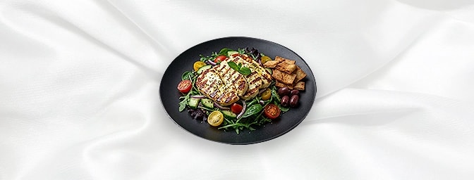 Halloumi Salad V — Grilled Halloumi Cheese Served With Fresh Salad, GB Canteen Hitchin