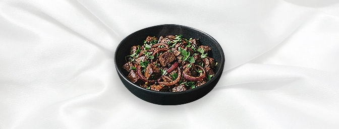 Lamb Liver Gf — Sauteed Diced Lamb With Red Onion Herbs & Garnish, GB Canteen Hitchin