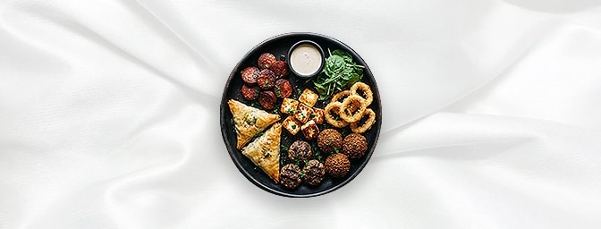 Mixed Hot Meze — Perfect For Sharing For 2 People Sucuk, Halloumi, Calamari, Falafel, Meat Balls, Spinach & Feta Borek Large,