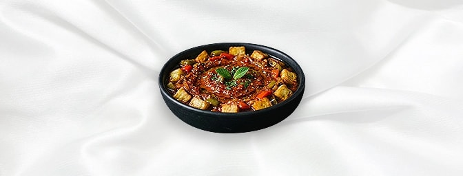 Patlican Soslu V — Fried Aubergine Mix Peppers And Onion In A Special Tomato Sauce, GB Canteen Hitchin