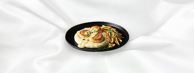 Scallops — Pan Fried Scallops In A Creamy Lemon Sauce, Served With Julienned Vegetables And Mashed Potatoes, GB Canteen Hitch