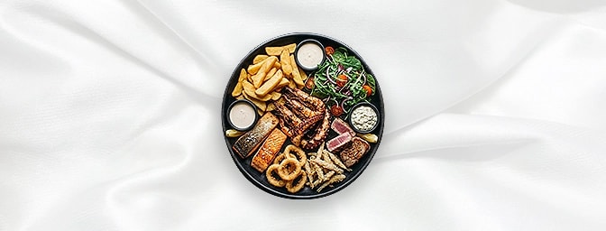 Seafood Platter — Perfect For Sharing For 4/5 People Grilled Salmon, Grilled Seabass, Calamari, Whitebait, Grilled Tuna, Gril