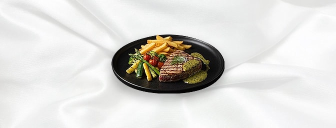 Tuna Steak Gf — Grilled Tuna Steak On An Open Chargrill Served With Chips, Vegetables And Chefs Special Sauce, GB Canteen Hit