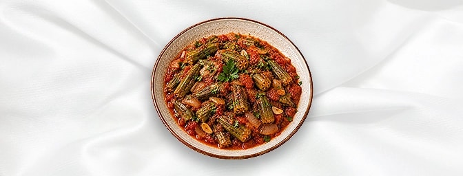 Bemieh Bil Zeit — Okra cooked in garlic, onions & tomato sauce, GB Canteen Lebanese Barnes