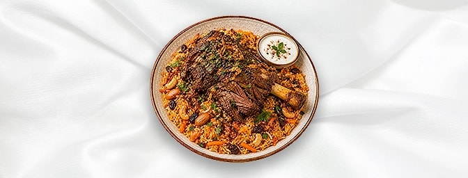 Five spice Lamb and Bukhari Rice — Lamb shoulder slowly cooked, GB Canteen Lebanese Barnes