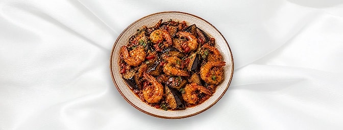 Kreidis Mekli A — Deep fried baby tiger prawns & aubergines with a spicy sauce, GB Canteen Lebanese Barnes