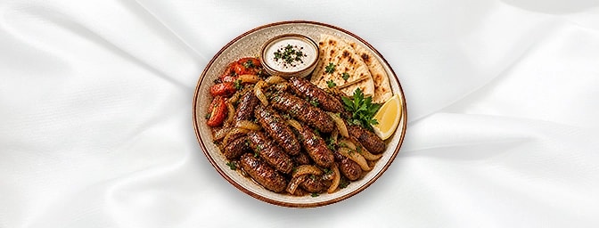 Makanek — Pan fried homemade Lebanese lamb & cumin sausages, GB Canteen Lebanese Barnes