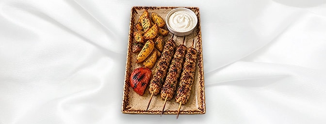 Taouk — marinated chicken breast cubes with potatoes & garlic dip, GB Canteen Lebanese Barnes