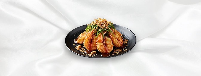 Goong Makram — Fried king prawn with tamarind sauce, shallots & cashew nuts, GB Canteen Petts Wood Thai