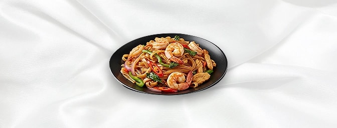 Chicken Pad Guay Teaw Kee-Mao — Spicy flat rice noodles with Thai herbs & holy basil, GB Canteen Petts Wood Thai