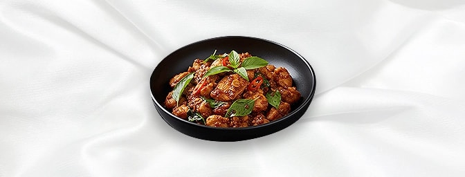 Pad Kra-Praw Chicken — Spicy & fragrant stir-fried curry with Thai basil & holy basil, GB Canteen Swanley Thai