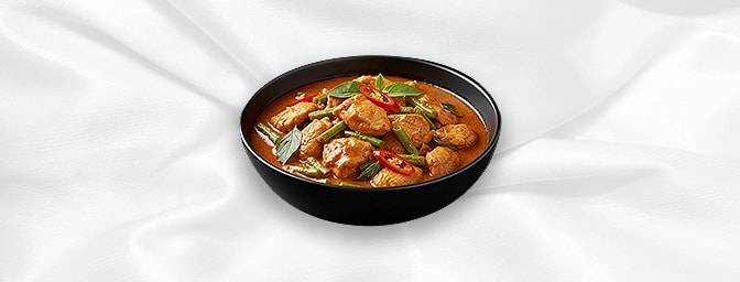 Pad Ped Spicy Chicken — Stir-fried curry with fresh chillies, fine beans & holy basil, GB Canteen Swanley Thai