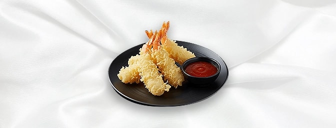 Prawn Tempura — Fried prawns in tempura batter served with sweet chilli sauce, GB Canteen Swanley Thai