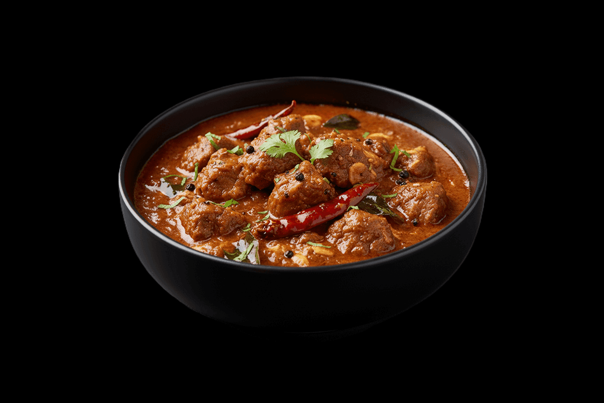 Lamb Chattinad — Lamb marinated in freshly ground coriander, pepper and red chilli, topped with coconut milk, GB Canteen Beac