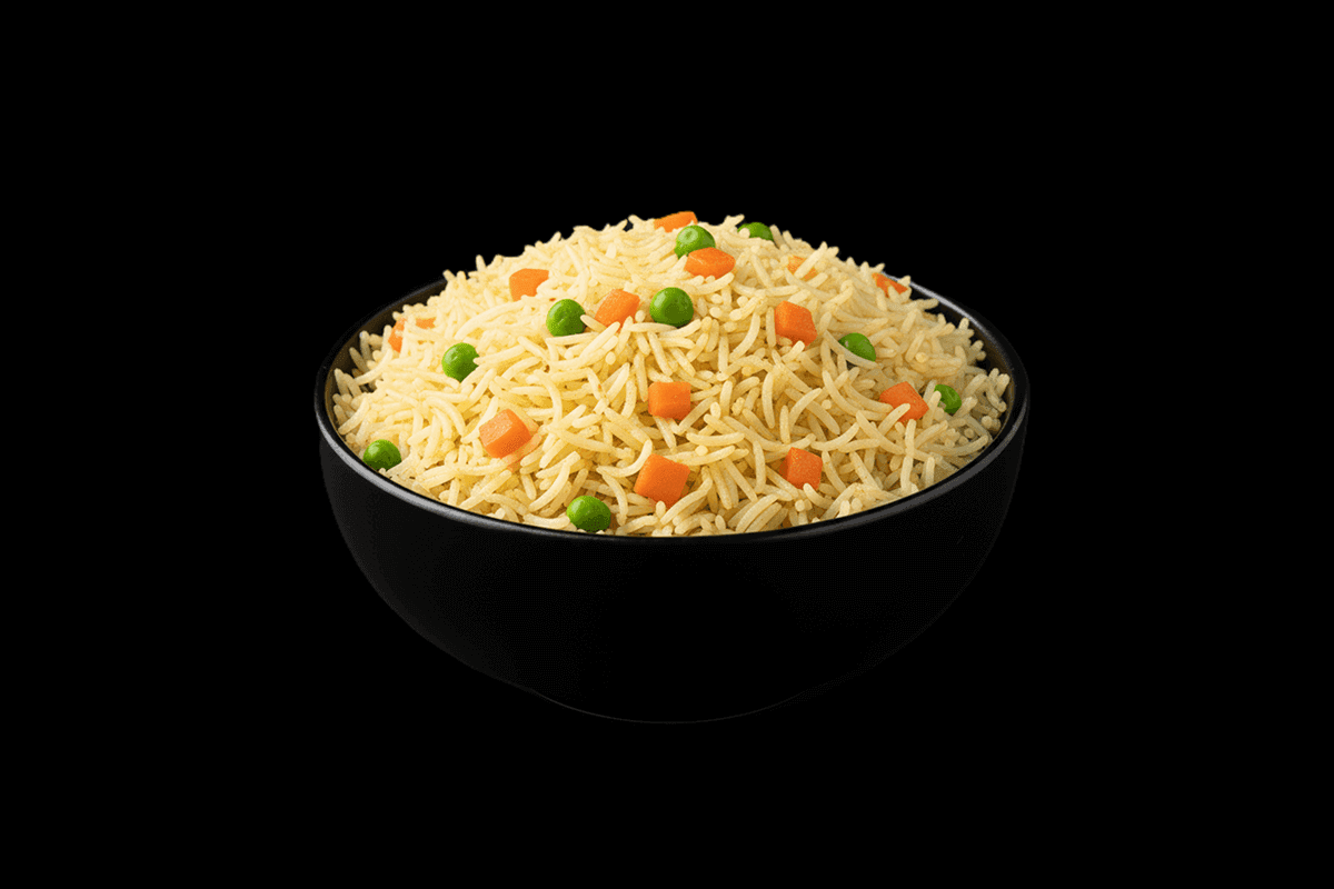 Saffron Pulao — Basmati rice enhanced with saffron, cooked to perfection, GB Canteen Maidenhead
