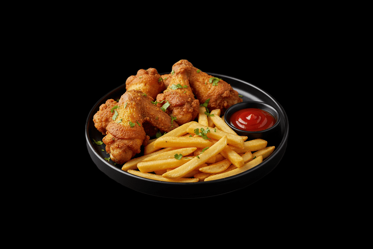 Chicken Wings & Chips — Classic crispy wings served with chips, GB Canteen Wellington