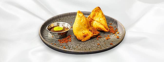 Samosa Meat — Triangular shaped pancake filled with minced lamb or spiced vegetables & deep fried, GB Canteen Billericay