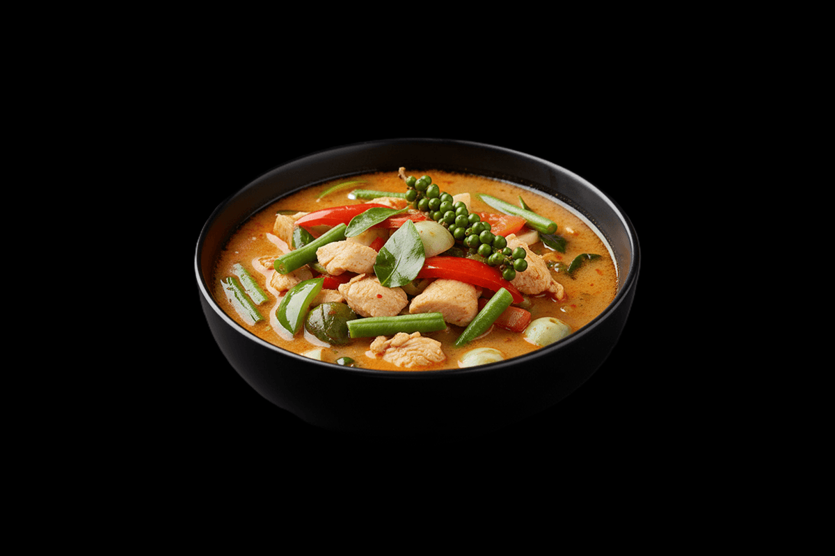 Thai Spicy Jungle Curry — Light herby curry with red curry, mixed vegetables & peppercorn, GB Canteen Petts Wood Thai