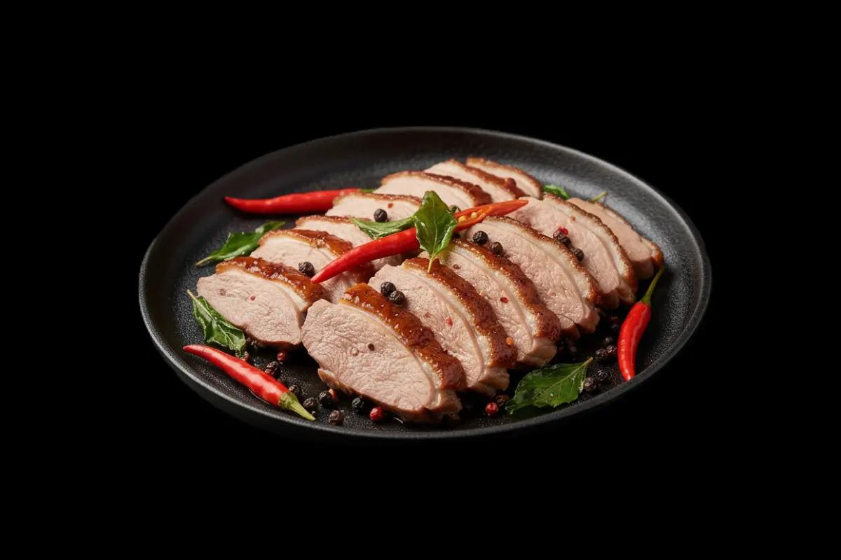 Chilli Duck Sizzling — Duck slices with peppercorn, red chilli & crispy basil, GB Canteen Petts Wood Thai