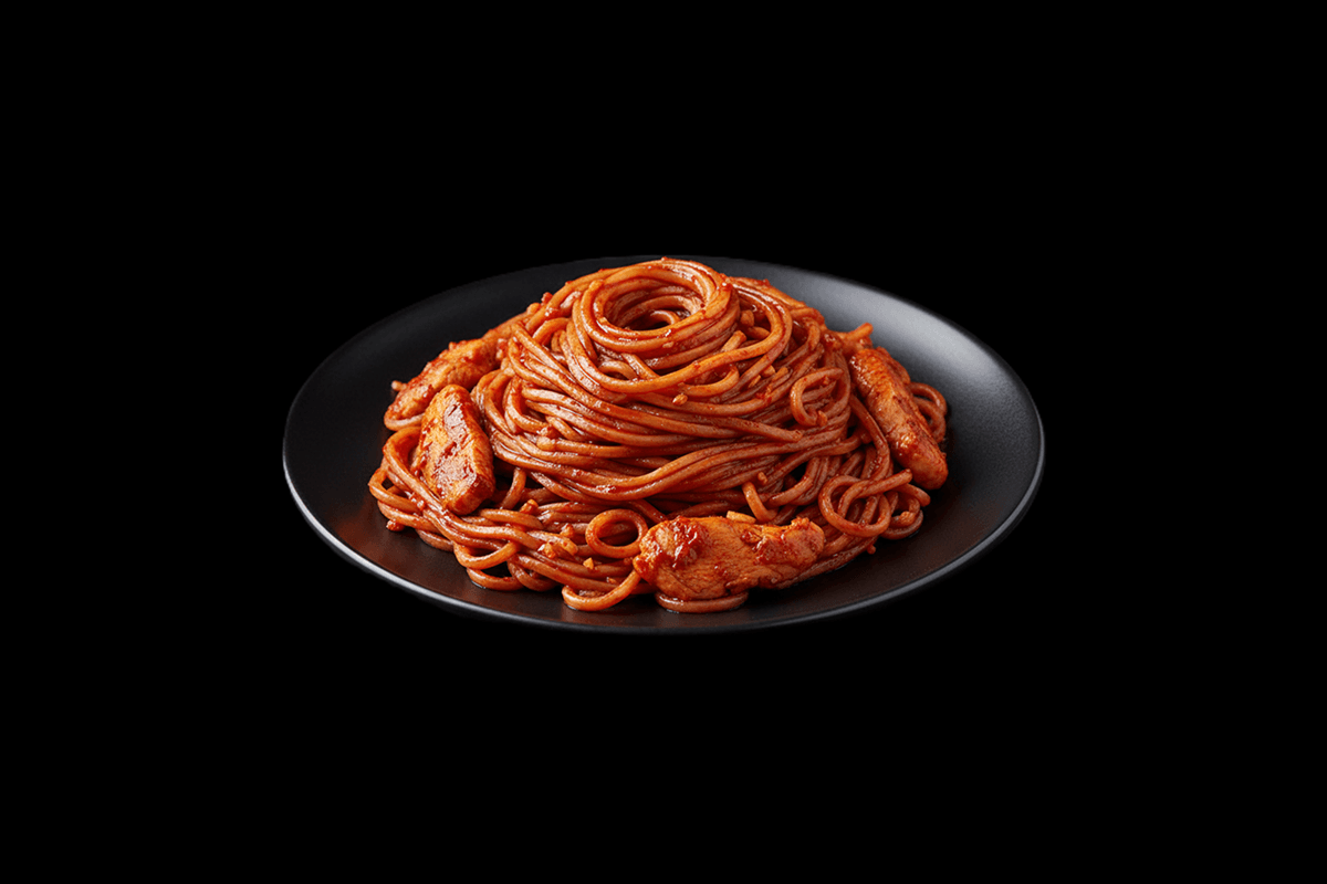 Fire Crackers Noodles — Soba noodles with choice of protein in hot Korean sauce, GB Canteen Petts Wood Thai