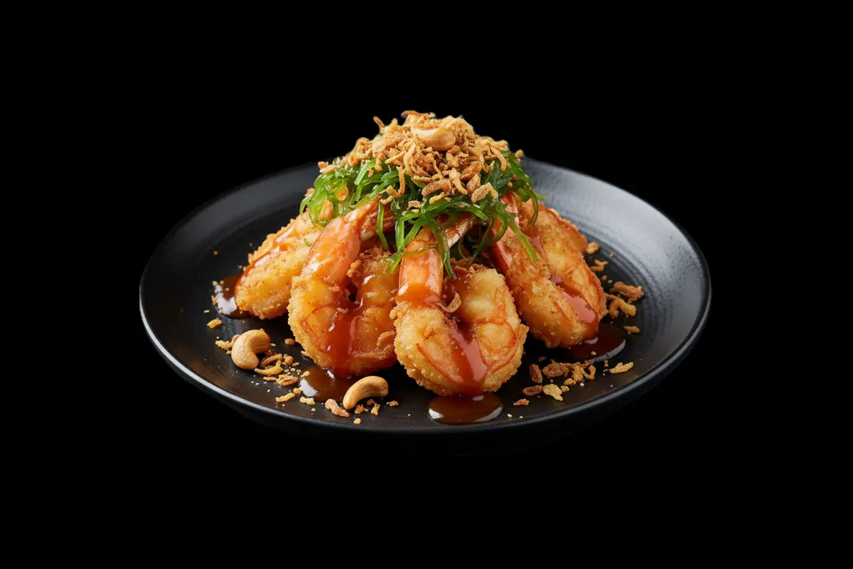 Goong Makram — Fried king prawn with tamarind sauce, shallots & cashew nuts, GB Canteen Petts Wood Thai
