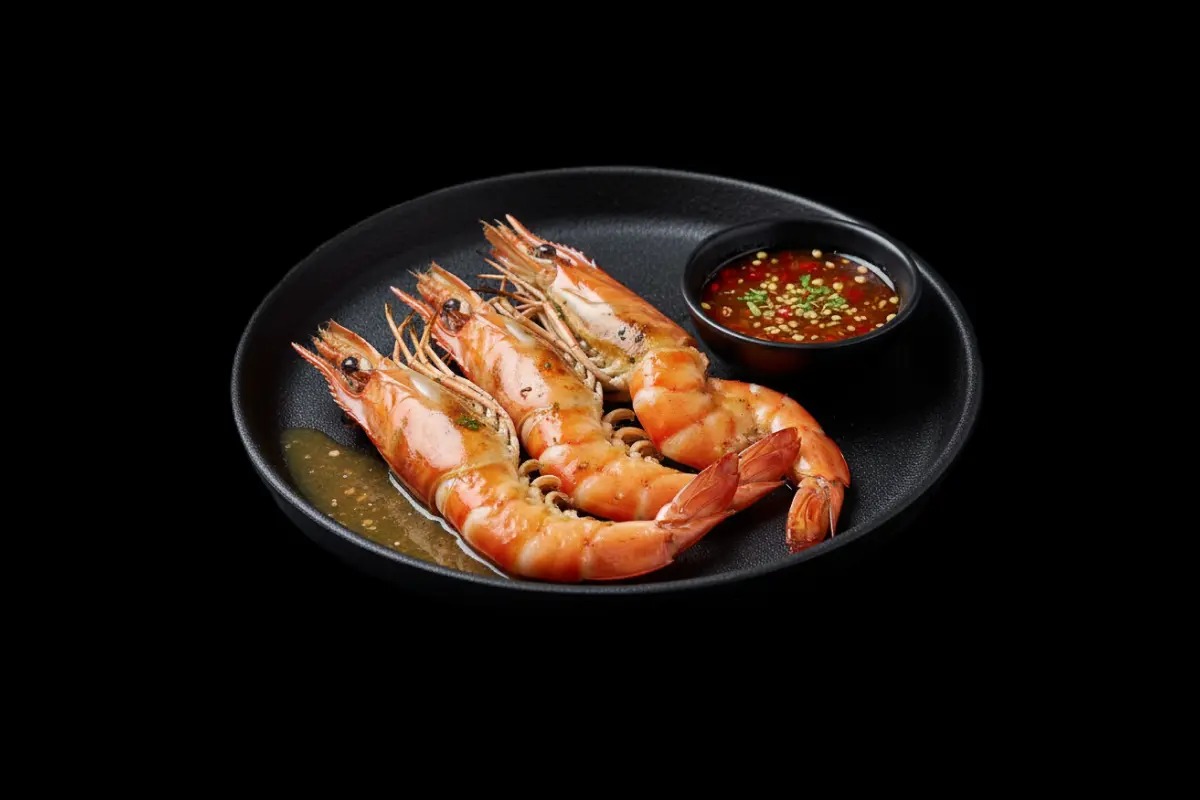 Goong Phow — Char-grilled king prawn with dipping chilli sauce, GB Canteen Petts Wood Thai