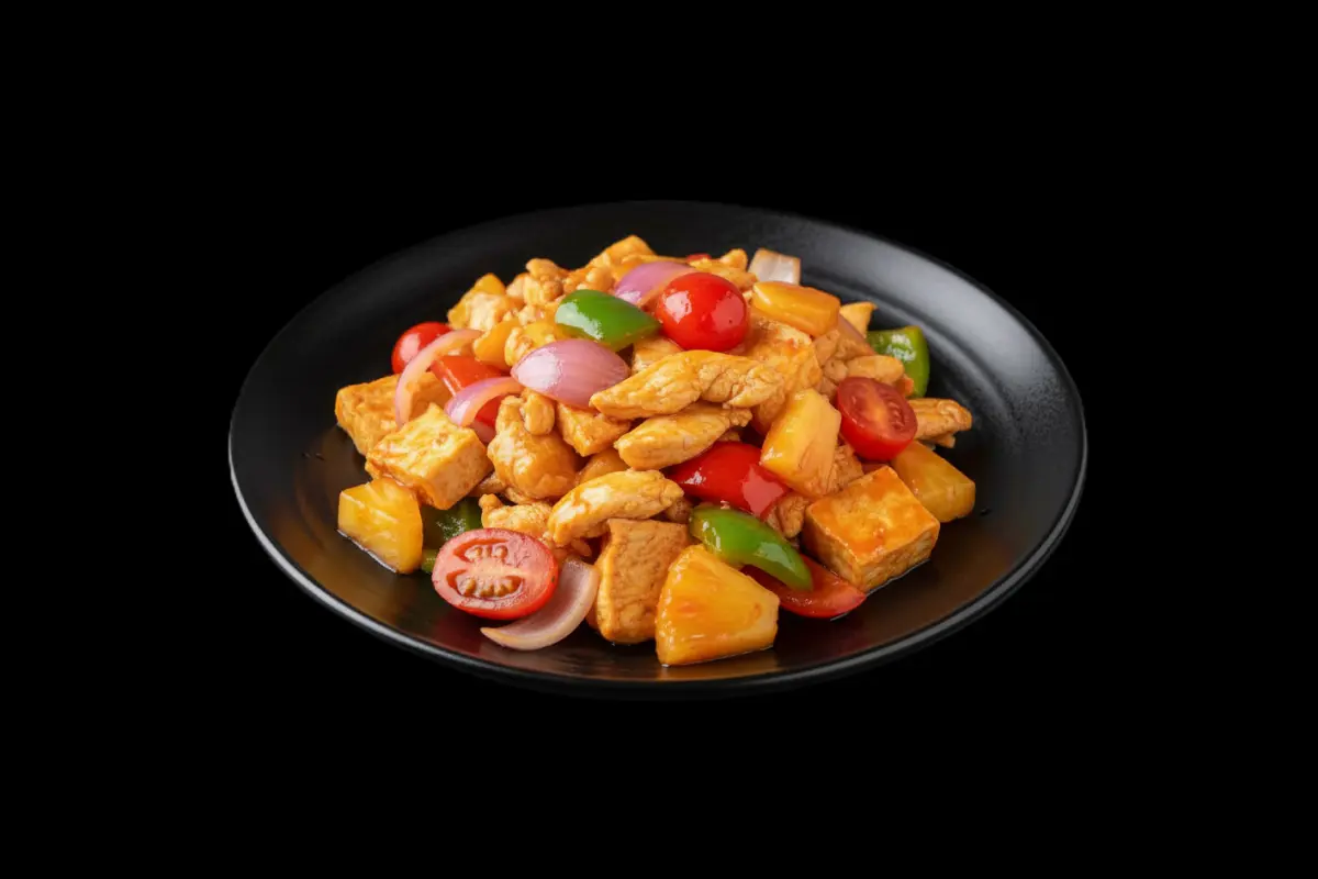 Pad Priew-Wan — Stir-fried with tomatoes, onion & pineapple in sweet & sour sauce, GB Canteen Petts Wood Thai
