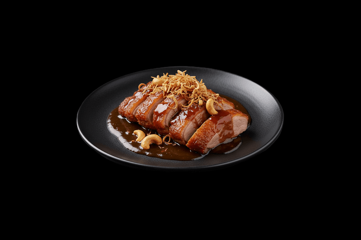 Ped Ma Kram — Crispy duck with tamarind sauce, fried shallots & cashew nuts, GB Canteen Petts Wood Thai