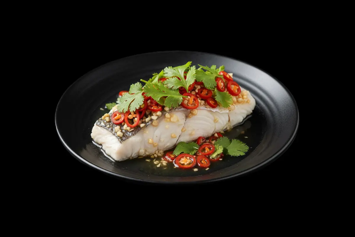 Steamed Sea Bass with Lemon — Steamed sea bass with homemade chilli & garlic sauce, GB Canteen Petts Wood Thai