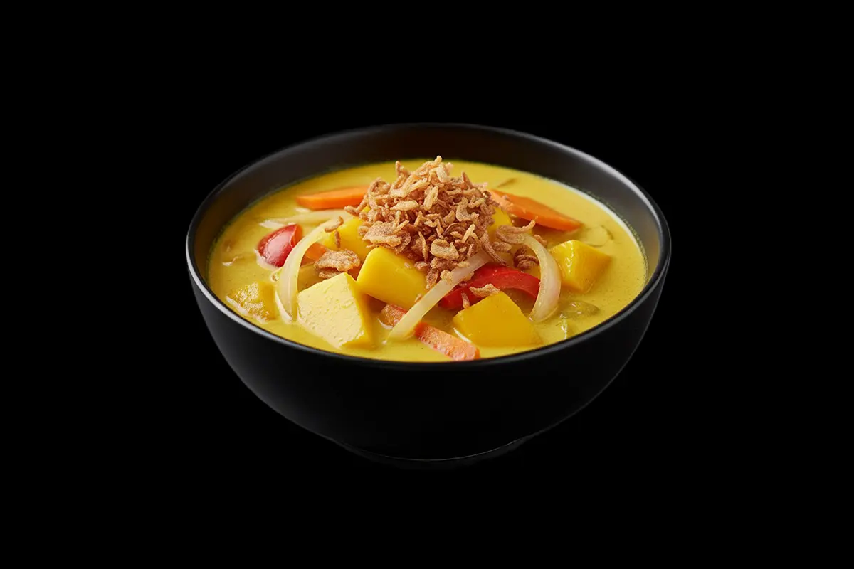 Thai Yellow Mango Curry — Yellow curry with mango, coconut milk, onion, carrot & pepper, GB Canteen Petts Wood Thai