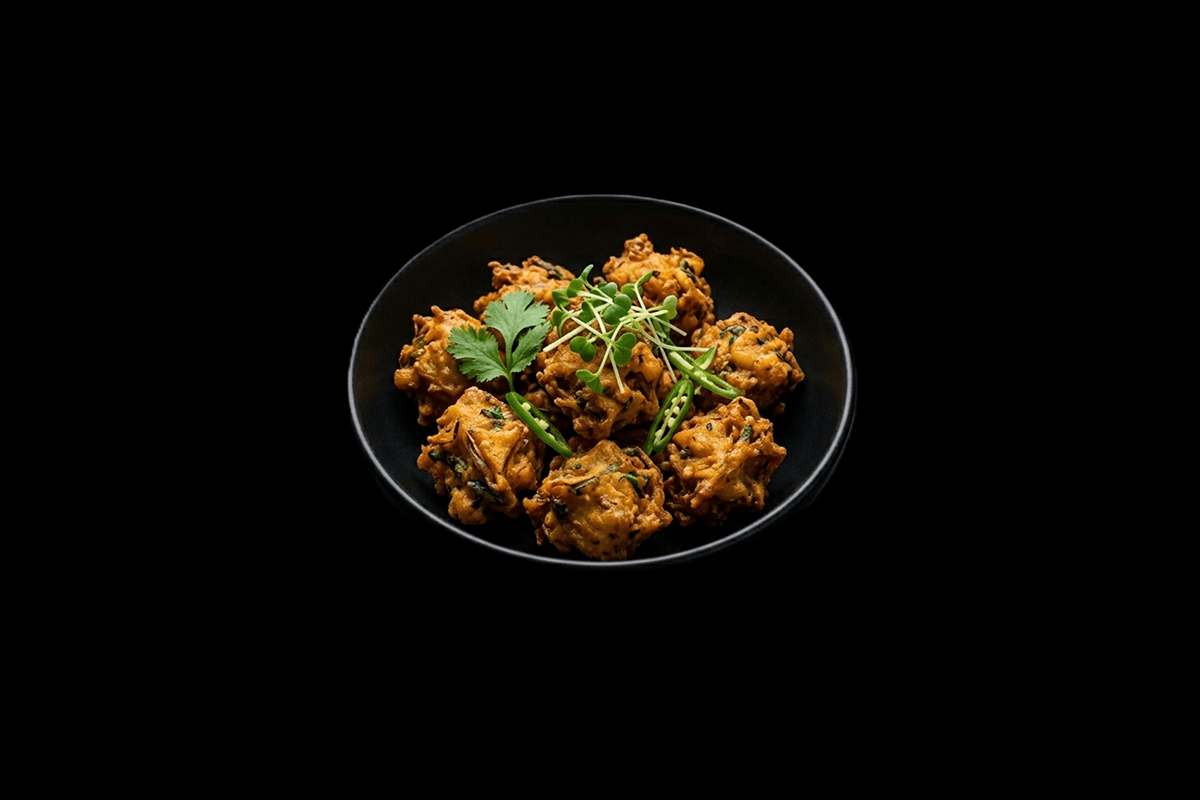 Vegetable Pakora — Spring vegetables mixed with aromatic herbs and spices bound together with gram flour, GB Canteen Beaconsf