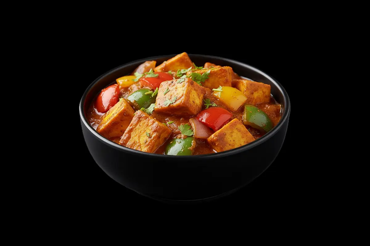 Kadai Paneer — Cottage cheese stir fried with peppers, onions, and garlic in a tangy tomato base, GB Canteen Blackheath