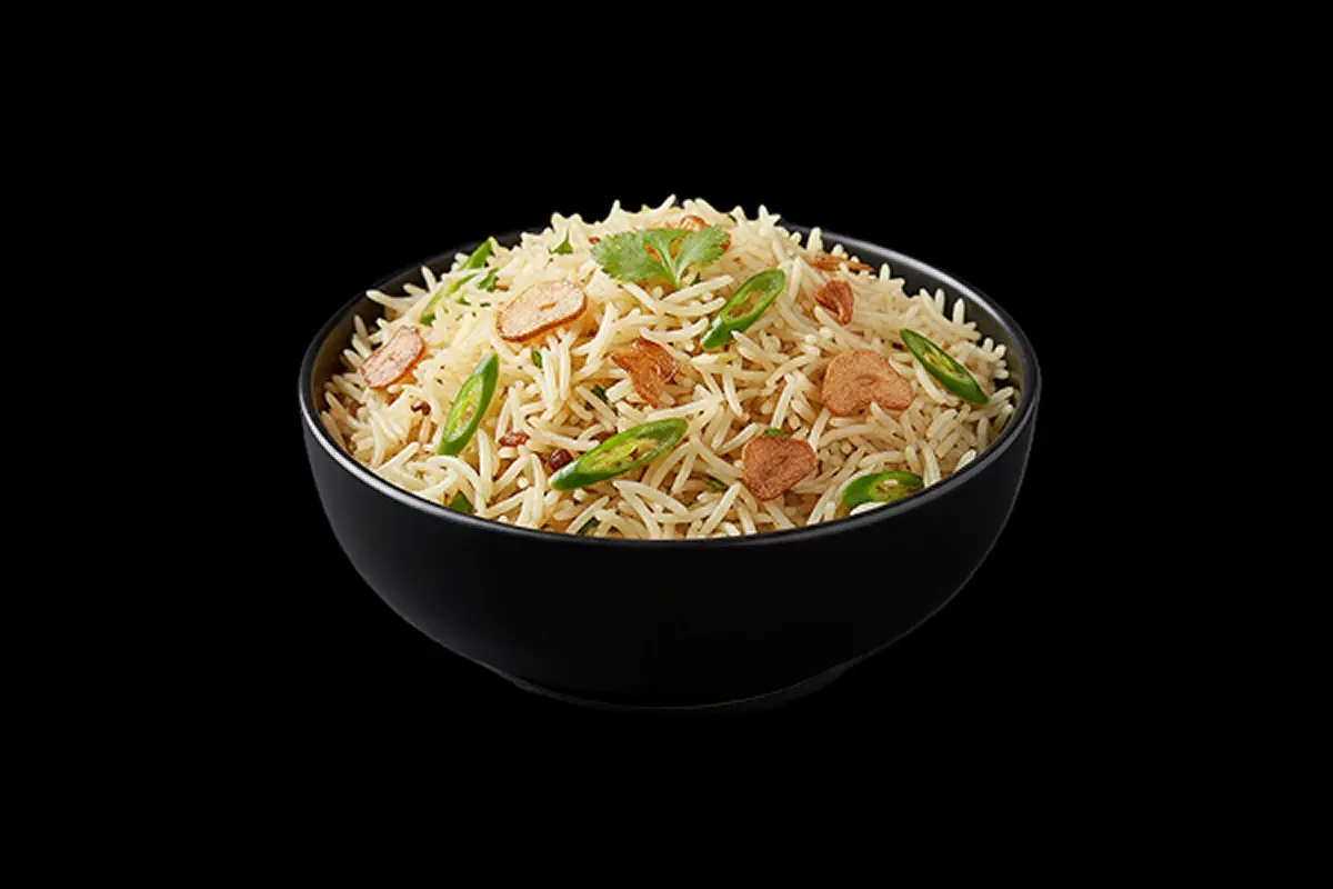 Garlic Chilli Pilau — Pilau rice infused with garlic and green chilies, GB Canteen Wellington