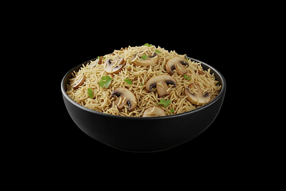 Mushroom Pilau — Pilau rice cooked with fresh mushrooms, GB Canteen Wellington