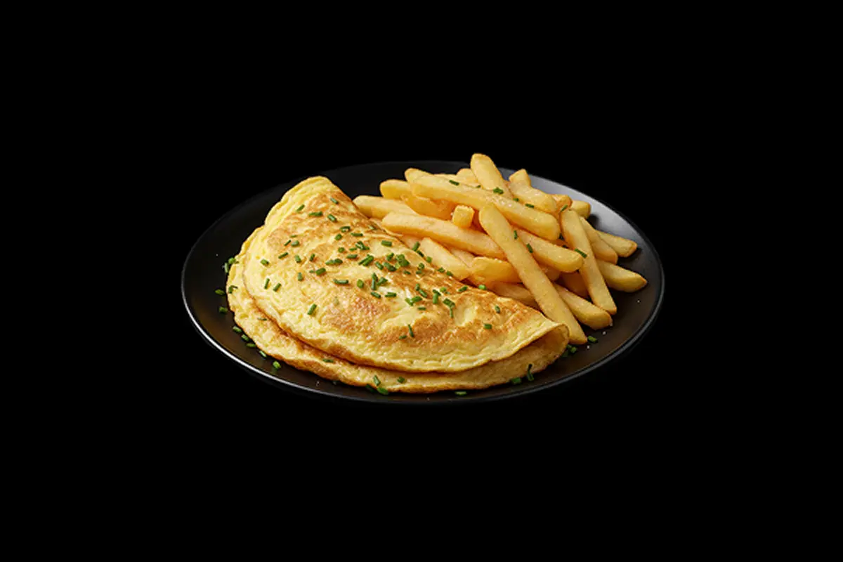 Omelette and Chips — A fluffy omelette served with fries, GB Canteen Wellington