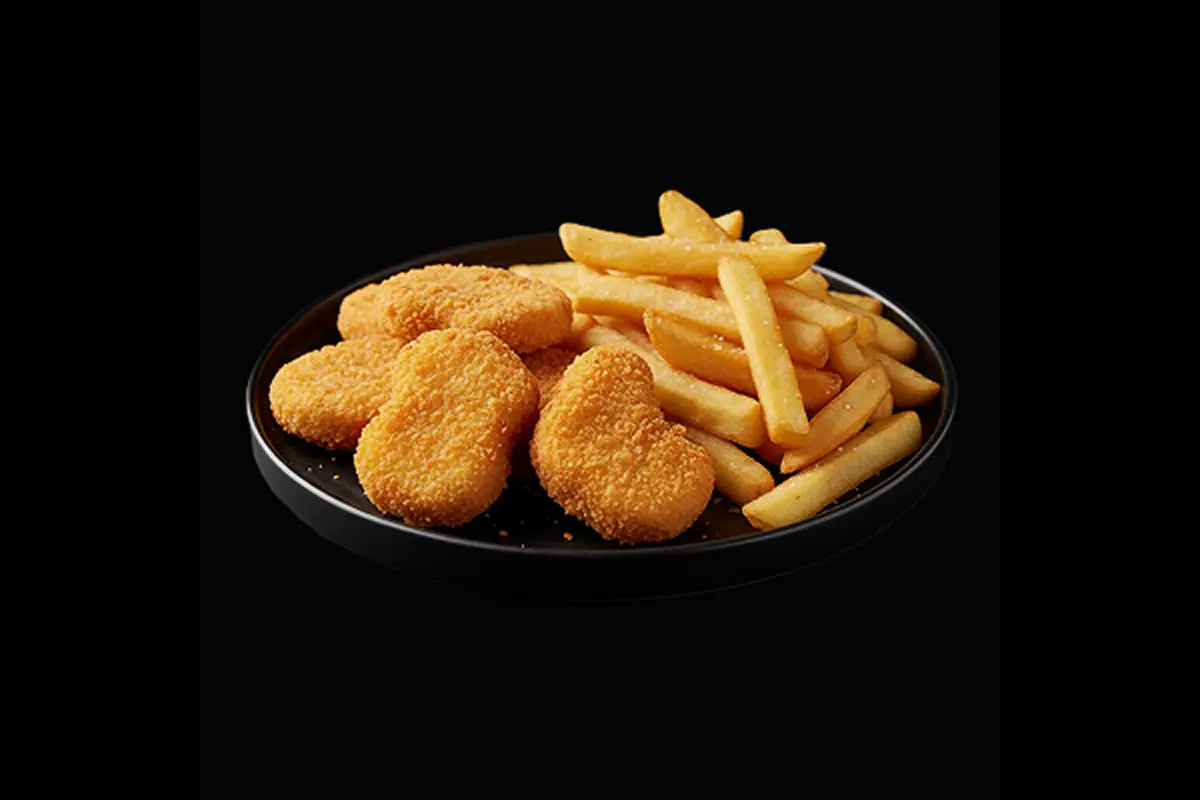 Chicken Nuggets and Chips — Breaded chicken nuggets served with fries, GB Canteen Wellington