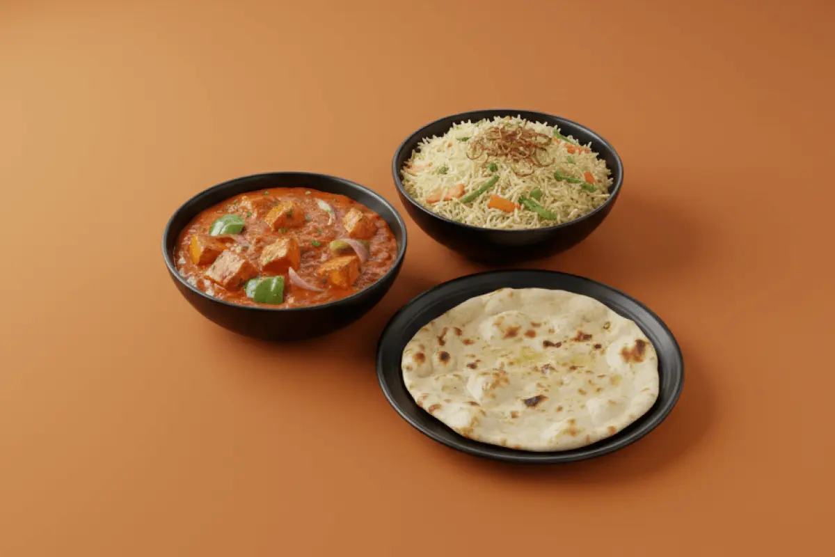 Combo Meal 1 — Contains Paneer Korai, Veg biryani, Plain naan, GB Canteen Woodford Indian