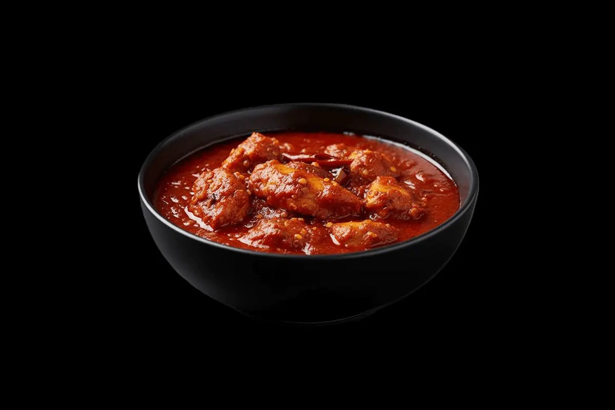 Devil Naga chicken — Tandoori spiced fillets of chicken or lamb, simmered in a fiery scotch bonnet sauce. Very Hot, GB Cantee