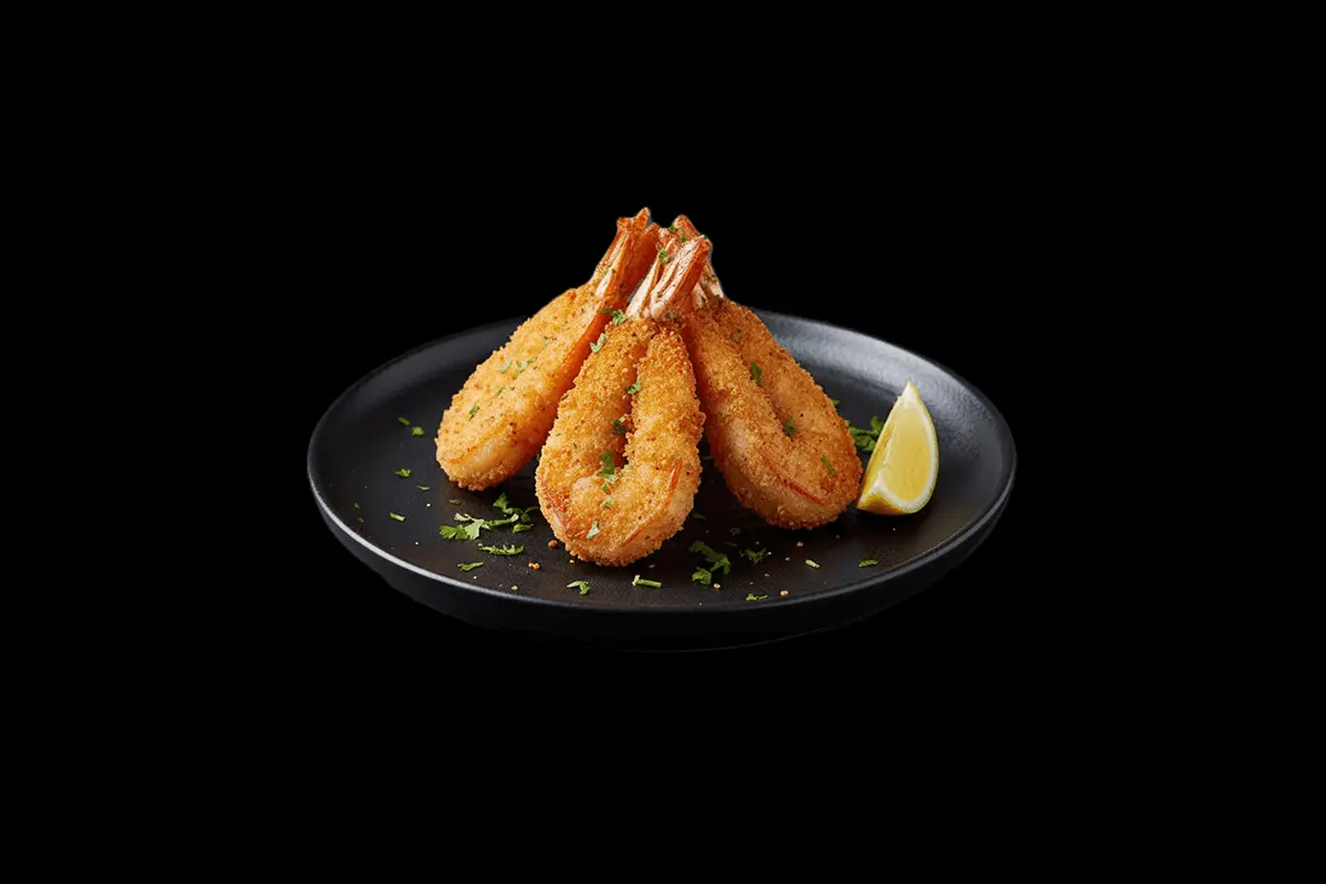 King Prawn Butterfly — Large prawn infused with special spices,flattened, coated in breadcrumbs and deep fried. Served with a