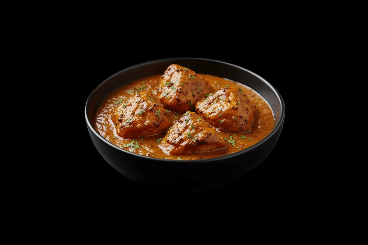 Manaasi chicken — Glazed grilled chicken tikka, infused with mustard seeds, fresh herbs and ground spices to create an exotic