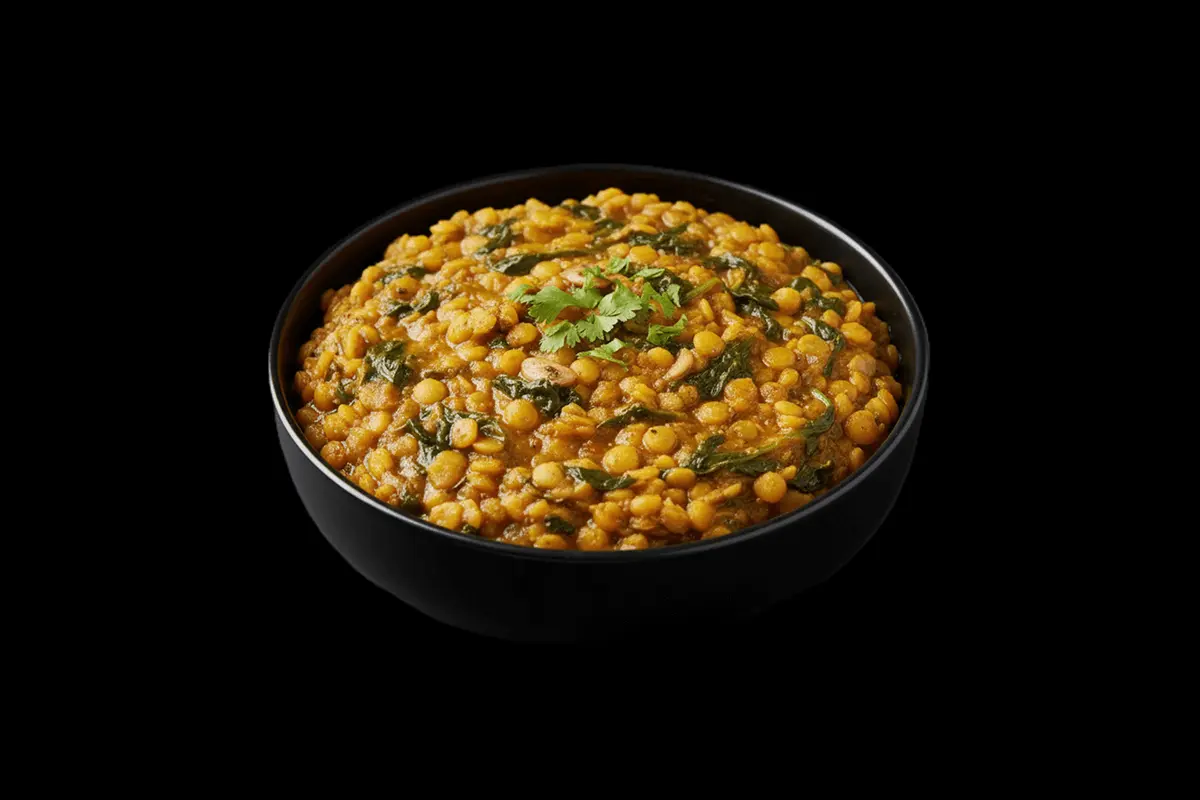 Saag Daal — A comforting dish made with lentils and spinach, cooked with spices to create a hearty, flavorful, and nutritious