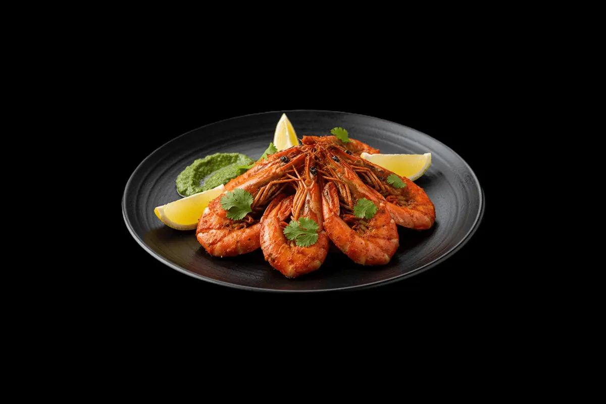 Tandoori King Prawn — King prawns flavoured with mixed spices and tenderly grilled in the tandoor, GB Canteen Woodford Indian